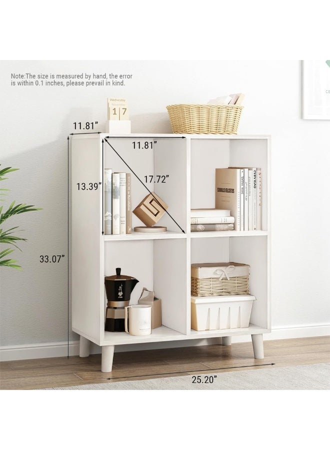 IOTXY Open Cube Low Bookcase - 2-Tier Freestanding Storage Display Cabinet Organizer with Legs for Home Office, 4-Cubes Open Shelf Short Bookshelf, White - Image 2